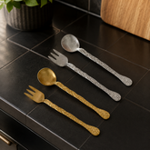 304 Stainless Steel Vintage Tree Bark Texture Flatware Set, Fruit Fork & Dessert Spoon Set for Pastry, Cake, Coffee, and Home Dining