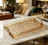 Amber Tone Ripple Texture Rectangular Plastic Tray Modern Serving Platter Warm Color Countertop Organizer Decorative Display Tray