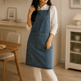 Denim Apron for Kitchen, Adjustable Multipurpose Work Apron with Pockets for Cooking, Gardening, Painting, Crafting, and Café Use