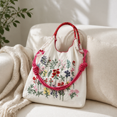 Wildflower Embroidery Tote Bag – Floral Canvas Shopping Bag for Grocery, Market & Daily Carry