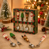 Christmas Cutlery Set – 4-Piece Festive Spoon & Fork Gift Set with Santa, Reindeer, Tree & Snowman Handles