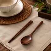 Nanmu Wood Spoon & Chopsticks Set – Natural Wooden Tableware Set with 1 Spoon and 1 Pair of Chopsticks for Dining