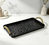 Matte Black Ripple Texture Rectangular Plastic Tray Modern Serving Platter Minimalist Countertop Organizer Decorative Tray