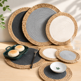 Handwoven Seagrass & Cotton Rope Trivet, Round Heat Resistant Pot Holder, Table Mat & Coaster