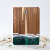 Green Ocean Wave Epoxy Resin Serving Board Rectangular Artistic Kitchen Cutting Board
