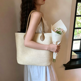 Small Woven Straw Bag – Paper Fiber Mini Handbag with Soft Peach Skin Lining