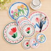 Nordic Tulip Print Woven Cotton Rope Trivet, Heat Resistant Table Mat & Coaster