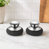 Stainless Steel Pot Scrubber with Replaceable Head, Detachable Kitchen Cleaning Brush for Heavy-Duty Scrubbing, Cast Iron Skillets, Pans, and Grease Removal