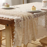 French Floral Lace Tablecloth Tassel Rectangular Table Cover