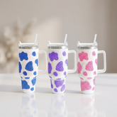 40oz Rhinestone Cow Print Insulated Stainless Steel Tumbler With Handle Large Capacity Travel Drink Mug