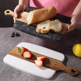 Marble & Wood Cutting Board – Elegant Charcuterie Serving Board with Handle