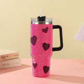 Pink Mood Rhinestone 40oz Vacuum Insulated Stainless Steel Tumbler with Straw – Chic Sparkle On-the-Go Cup