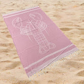 Coastal Lobster Print Beach Towel Oversized Rectangular Quick-Dry Absorbent Shawl Summer Beach Wrap Travel Blanket with Fringe Detail