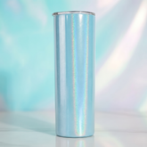 Stainless Steel Straight Tumbler Light Blue Coated Straw Cup 20oz 15oz Insulated Travel Drink Cup