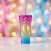 Colorful 24oz Plastic Tumbler With Straw Double Wall Insulated Cup Electroplated Finish Portable