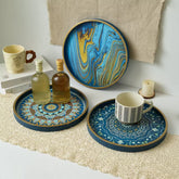 Artistic Hand-Painted Wooden Storage Tray Colorful Decorative Organizer Serving Tray Home Accent