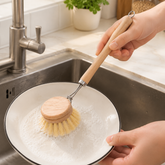 Beechwood Long-Handled Pot Scrubber, Natural Loofah & Sisal Kitchen Cleaning Brush for Non-Stick Pans, Cast Iron, and Dishwashing – Eco-Friendly