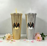 24oz Electroplated Plastic Straw Cup Double Layer Tumbler Colorful Finish Portable Beverage Cup