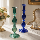 Vintage Glass Candle Holder – Elegant Ribbed Crystal Vase for Home Decoration