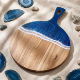 Artisan Blue Ocean Wave Resin Paddle Serving Board Irregular Epoxy Charcuterie Platter