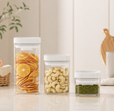 Press-Type Airtight Kitchen Storage Jar Plastic Grain & Dry Food Container for Pantry Organization