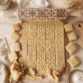 Beech Wood Embossing Rolling Pin – Engraved Cookie Dough Roller for Christmas Baking & DIY Crafts