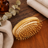 Mini Bamboo Cushion Hair Brush | Portable Oval Massage Comb for Detangling & Styling