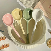 Ceramic Soup Spoon – Long Handle Serving Spoon with Hanging Hole for Soup, Rice, Desserts & Everyday Dining