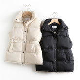Women’s Quilted Puffer Vest – Stand Collar Sleeveless Down Cotton Vest with Pockets