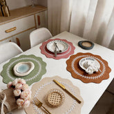 Scalloped Wreath Faux Leather Placemat, Round Wavy Edge Table Mat for Dining Table Decor