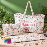 American Mahjong Storage Bag Set, Beige Floral Print 3-Piece Organizer