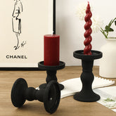Matte Black Pillar Candle Holder, Retro Roman‑Style Candlestick for Table Decor