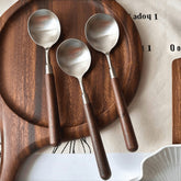 Wood Handle Stainless Steel Spoon – Rustic Table Spoon with Natural Walnut Style Handle for Coffee, Desserts & Dining