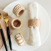 Handwoven Linen Napkin Ring, Rustic Rope Table Decor