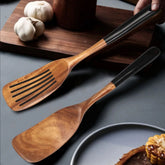 Heat-Resistant Acacia Wood Cooking Utensil Set, Nonstick Spatula, Slotted Turner & Soup Ladle