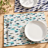 Mediterranean Blue Fish Print Napkin, Kitchen Tea Towel & Home Textile