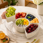 Six-Compartment Rotating Fruit Tray with Handle – Sealed Moisture-Resistant Snack Organizer