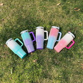 Gradient Rhinestone 40oz Stainless Steel Insulated Tumbler with Handle & Straw – Sparkling Color Fade Travel Mug
