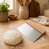 Stainless Steel Dough Cutter with Wooden Handle, Multifunctional Bench Scraper & Pastry Tool for Bread, Pizza, Cake, and Soap Making