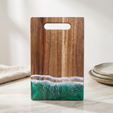 Emerald Green Ocean Resin Rectangular Cutting Board with Hanging Hole Acacia Wood Epoxy Serving Board Kitchen Decor