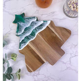 Christmas Tree Ocean Wave Resin Wood Cutting Board Festive Epoxy Serving Charcuterie Platter Handmade Kitchen Decor