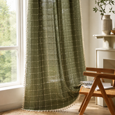 Green Color Block Semi-Blackout Curtains, American Vintage Drapes for Living Room and Balcony