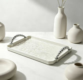 Rectangular Milky White Ripple Plastic Tray Minimalist Serving Platter Modern Countertop Organizer Decorative Display Tray