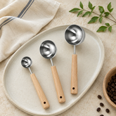 Stainless Steel Measuring Spoon with Wooden Handle, Multipurpose Kitchen Scoop for Coffee, Baking, Flour, Milk Powder, and Cereal