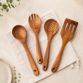 Chicken Wing Wood Spatula & Soup Ladle Set – Natural Uncoated Wooden Cooking Utensils, Non-Scratch