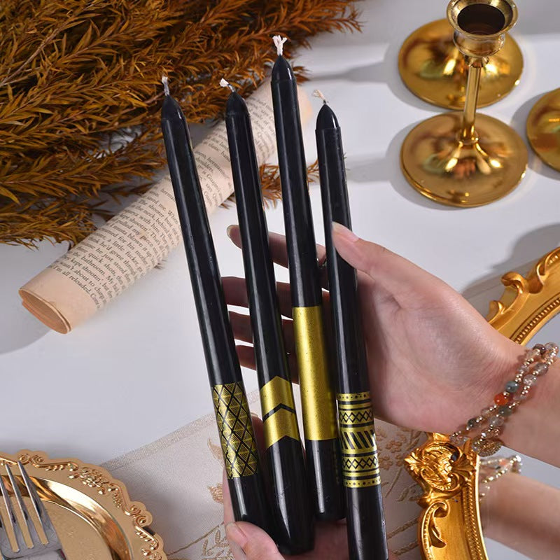 Black White Gold Taper Candles 4-Pack