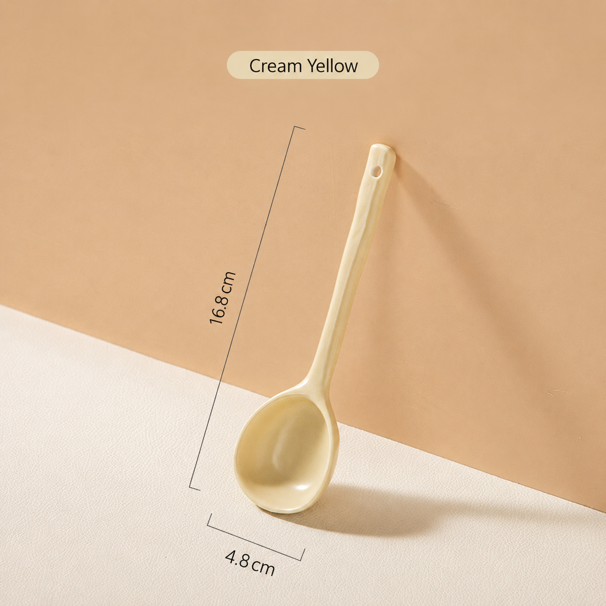 Ceramic Soup Spoon – Long Handle Serving Spoon with Hanging Hole for Soup, Rice, Desserts & Everyday Dining
