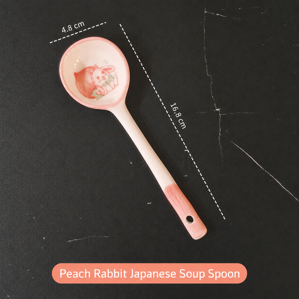 Cute Ceramic Soup Spoon – Long Handle Japanese Style Spoon with Rabbit, Cat & Cherry Blossom Designs for Dining