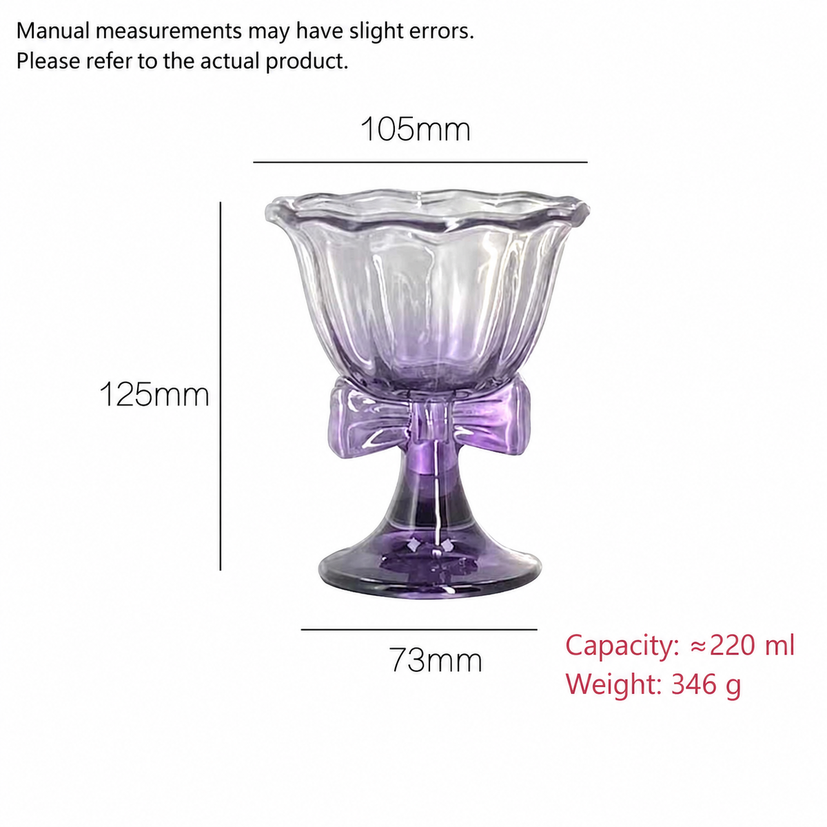 Vintage Bow Dessert Cup, 220ml Purple Glass Pedestal Bowl