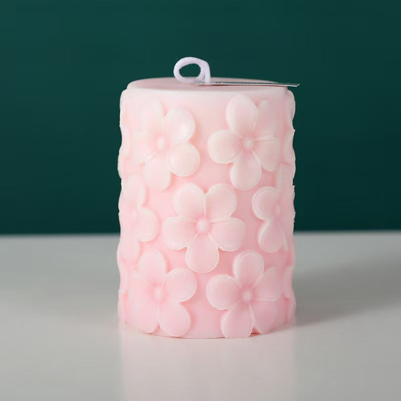 Embossed Pillar Beeswax Candle